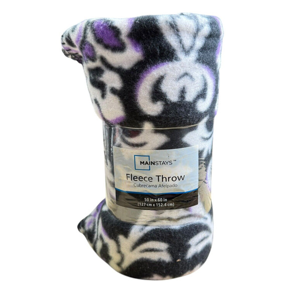 Mainstays Purple Black White Cozy Fleece Throw Blanket 50" X 60" Home Bedding - Picture 1 of 7